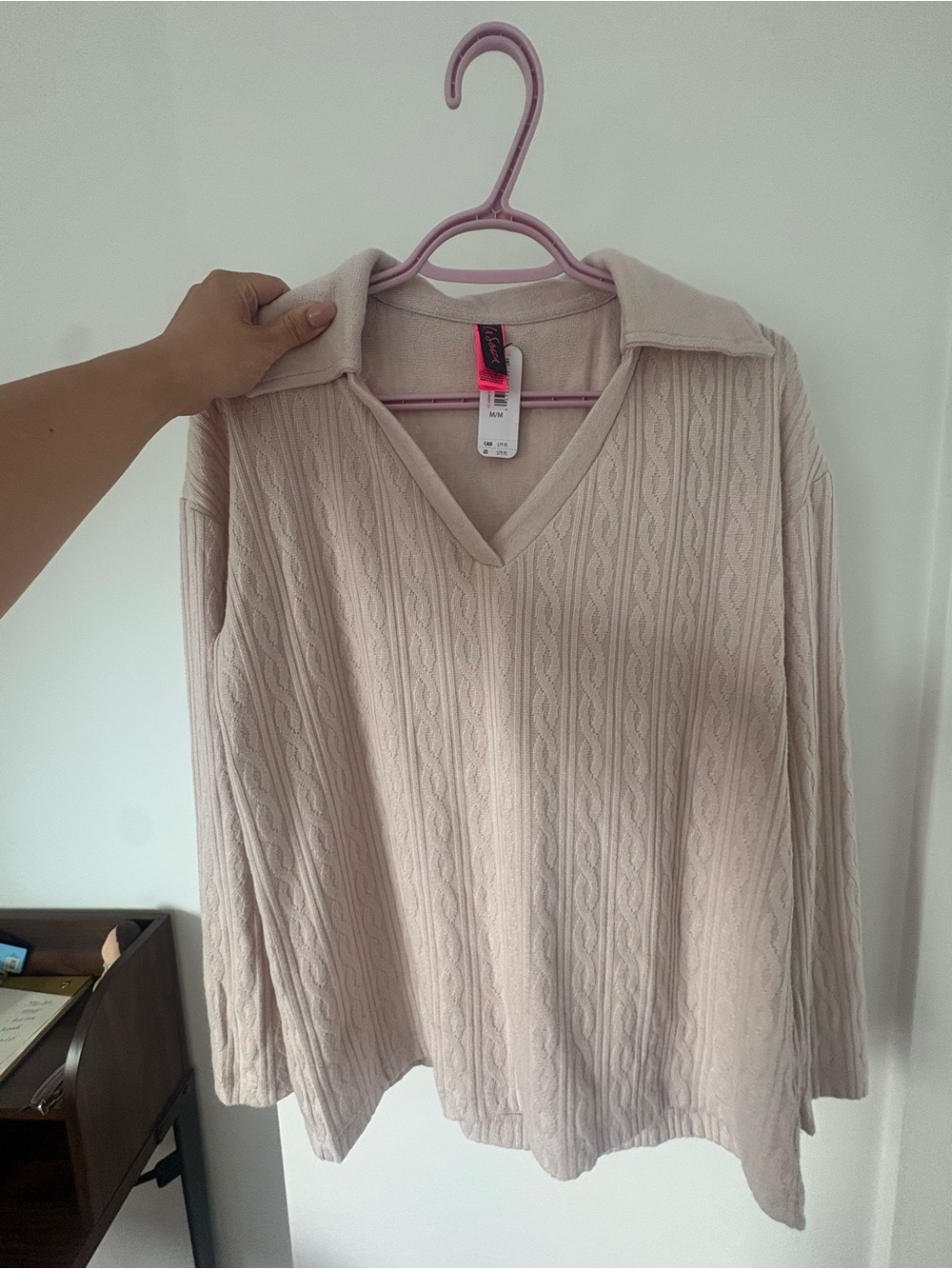 La SENZA Pale Pink Cable Knit V-Neck Long Sleeve Top